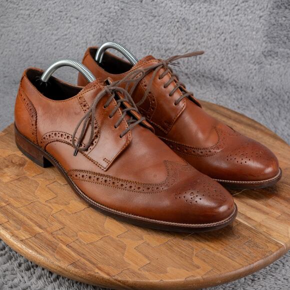 Cole Haan Dress Shoes Mens 10 M Benton Wingtip Oxford Brown Leather Cap C24116 - Picture 1 of 10